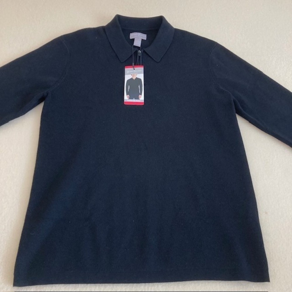 Hickey Freeman New York Heavy Black Button Up Polo M New With Tags 19.5 X 27.5